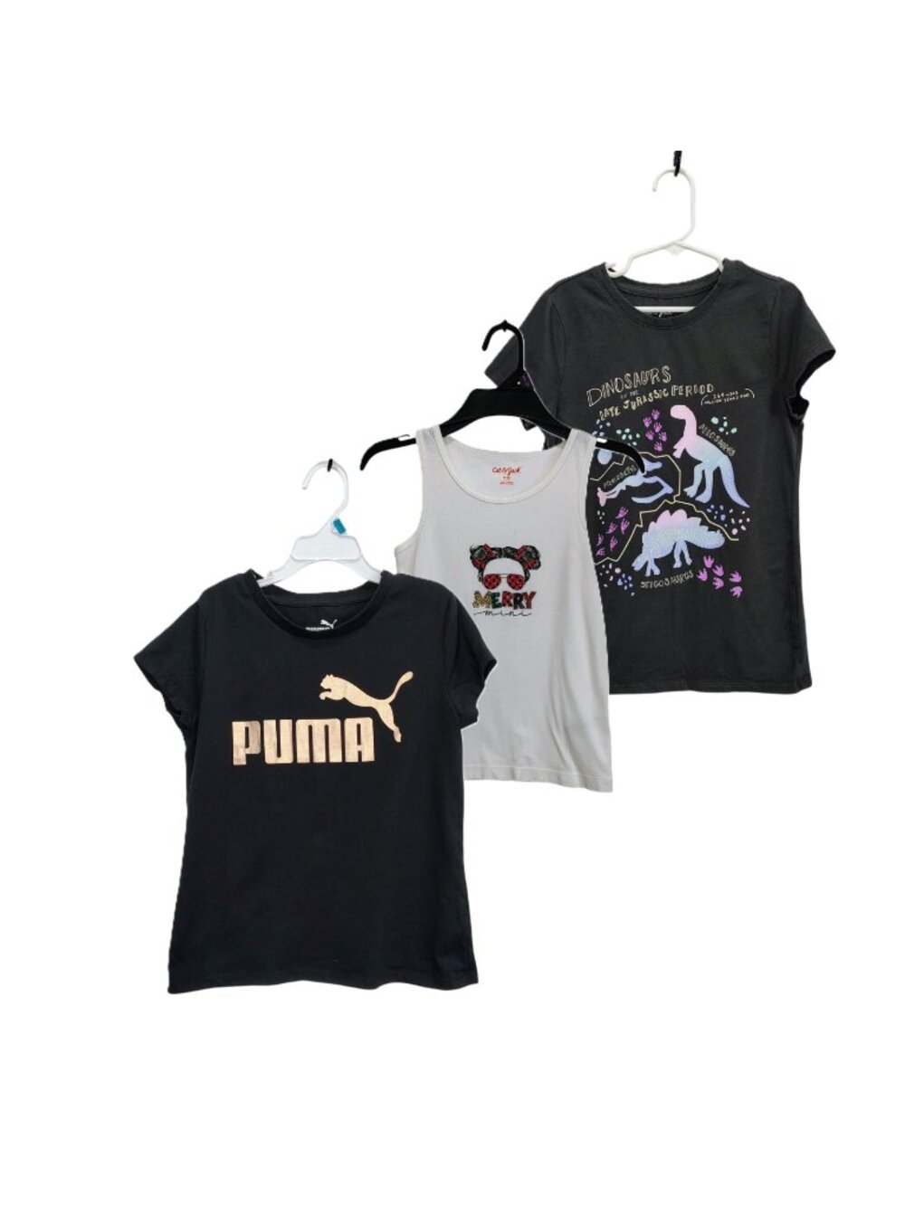 Girls Tops Lot of 3 Size 7/8 M Cat & Jack & Puma Short Sleeve Tank Black Gray